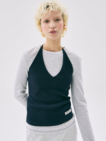WAFFLE TOP HALTER NECK_NAVY