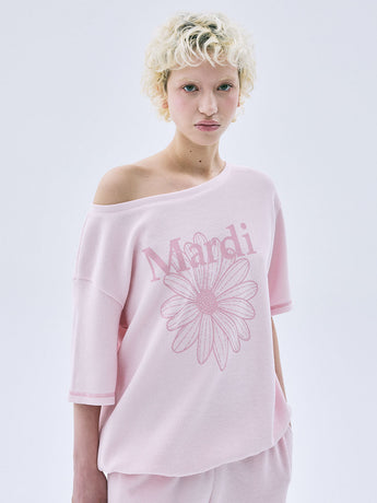 WAFFLE TSHIRT OFF SHOULDER FLOWERMARDI_PINK PINK