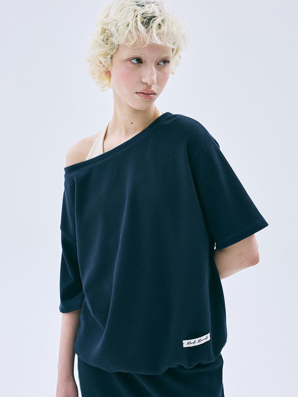 WAFFLE TSHIRT OFF SHOULDER_NAVY