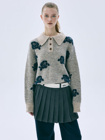 WOOL BLENDED JACQUARD TOP ROSE_BEIGE NAVY