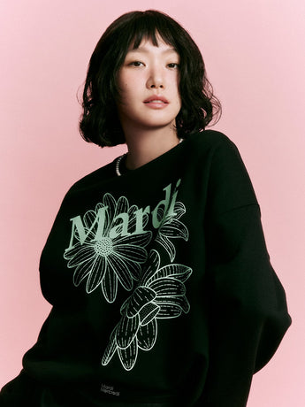 SWEATSHIRT TRIPLE FLOWER_BLACK MINT