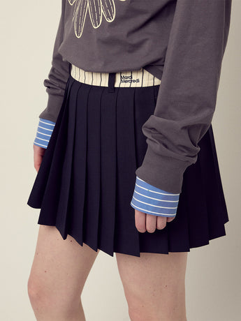[Available from Sep 1] WOOL PLEATED MINI SKIRT CONTRAST WAISTBAND_NAVY
