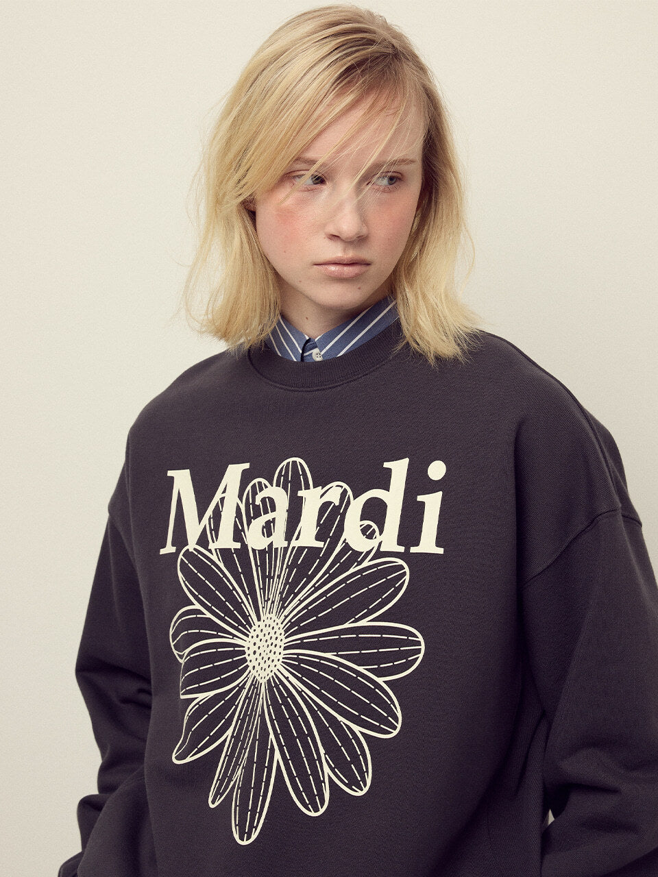 SWEATSHIRT FLOWERMARDI_CHARCOAL IVORY