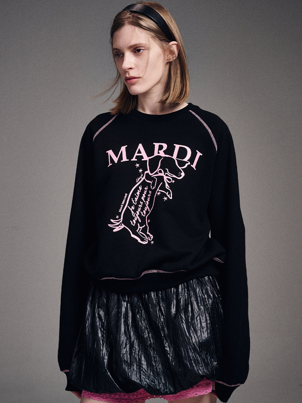 SWEATSHIRT RAGLAN SWING THE TAIL DDANJI_BLACK PINK