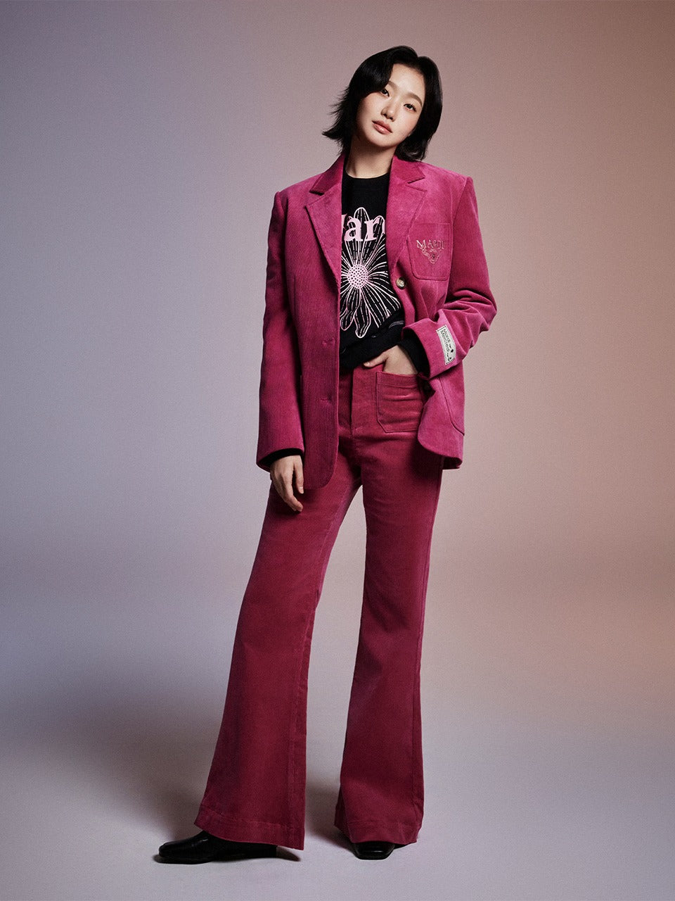 CORDUROY WIDE FLARE PANTS_PINK
