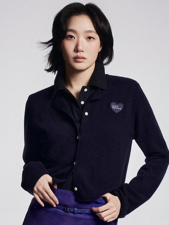 RACCOON BLENDED CROPPED CARDIGAN HEART LOGO_NAVY