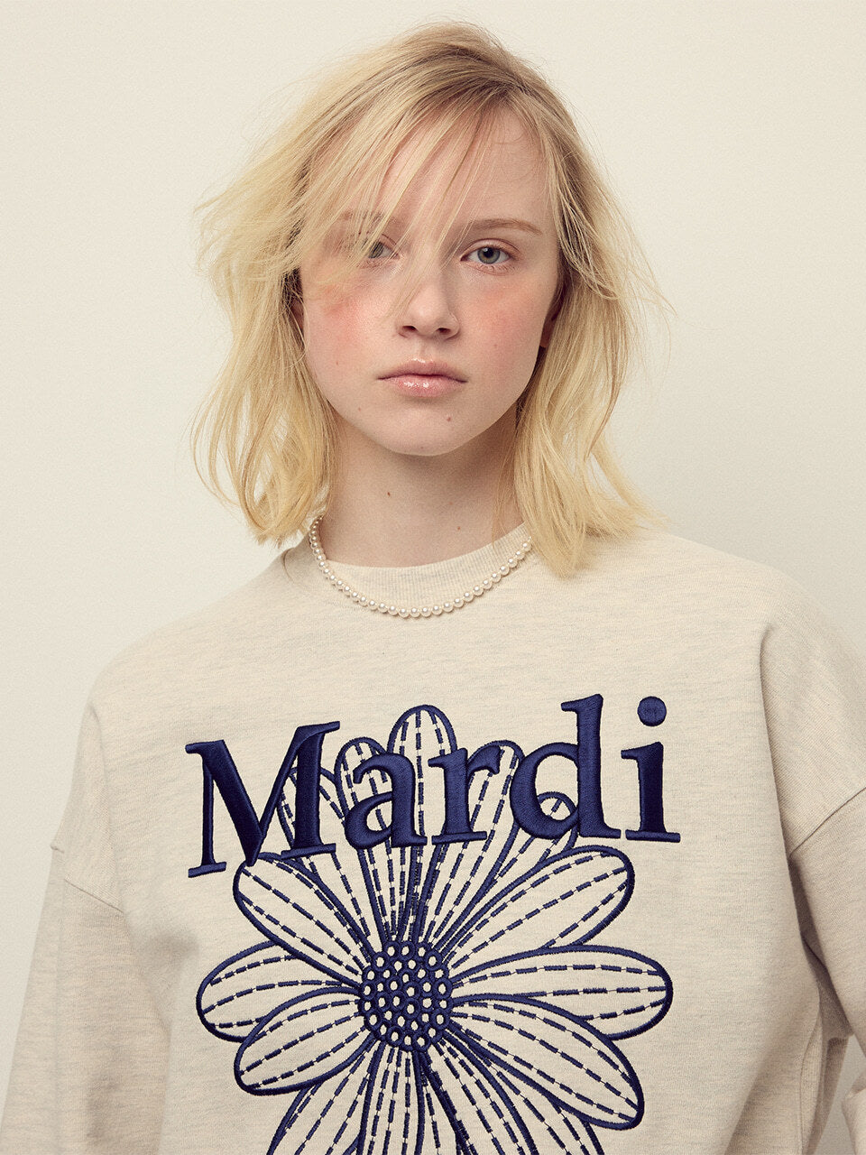 SWEATSHIRT FLOWERMARDI NEEDLEWORK_OATMEAL NAVY