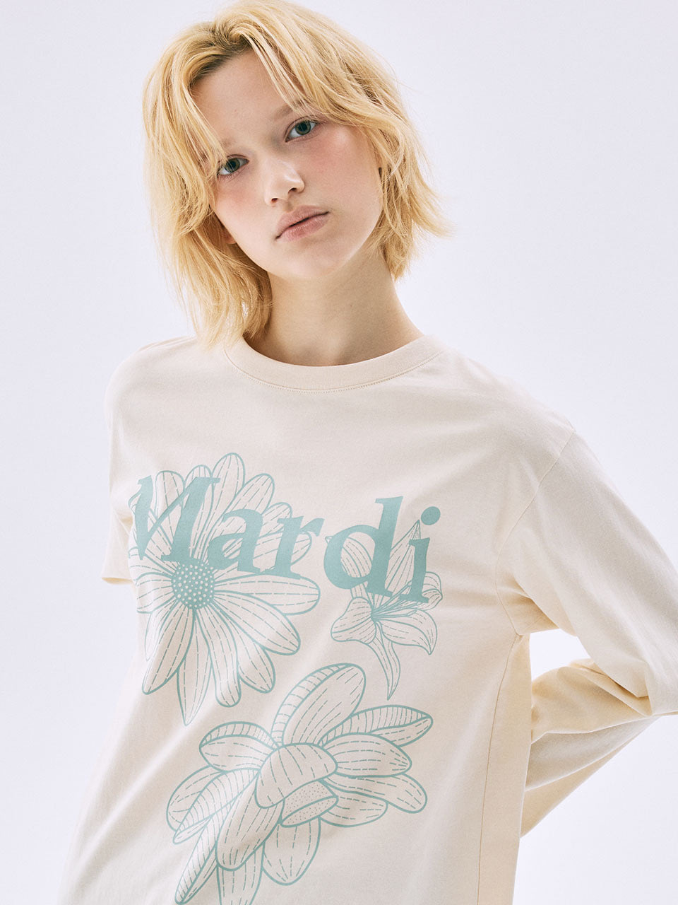 TSHIRT LONG SLEEVE TRIPLE FLOWER_BUTTER MOSSGREEN