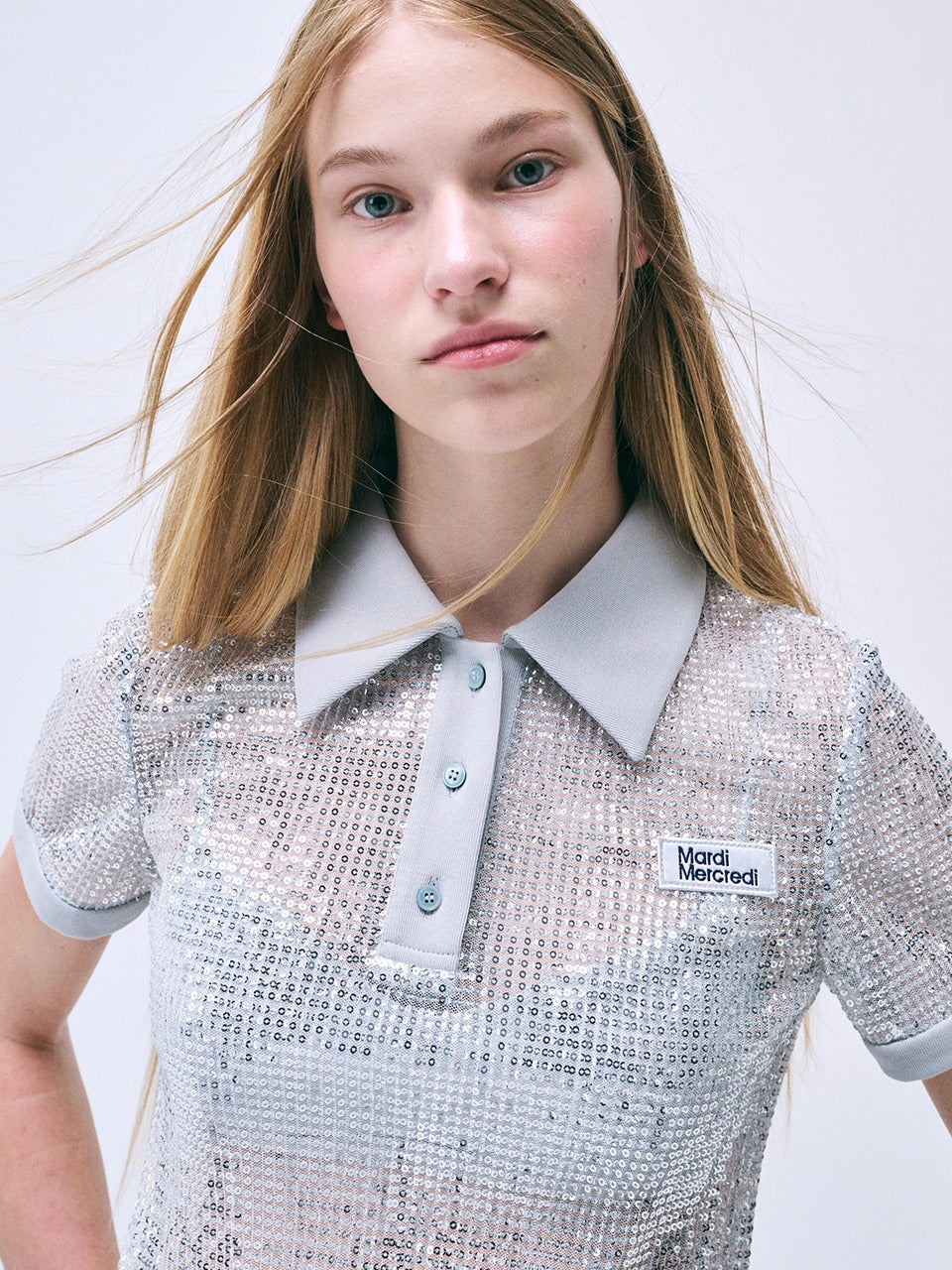 SEQUIN SHIRT PIQUET_SILVER