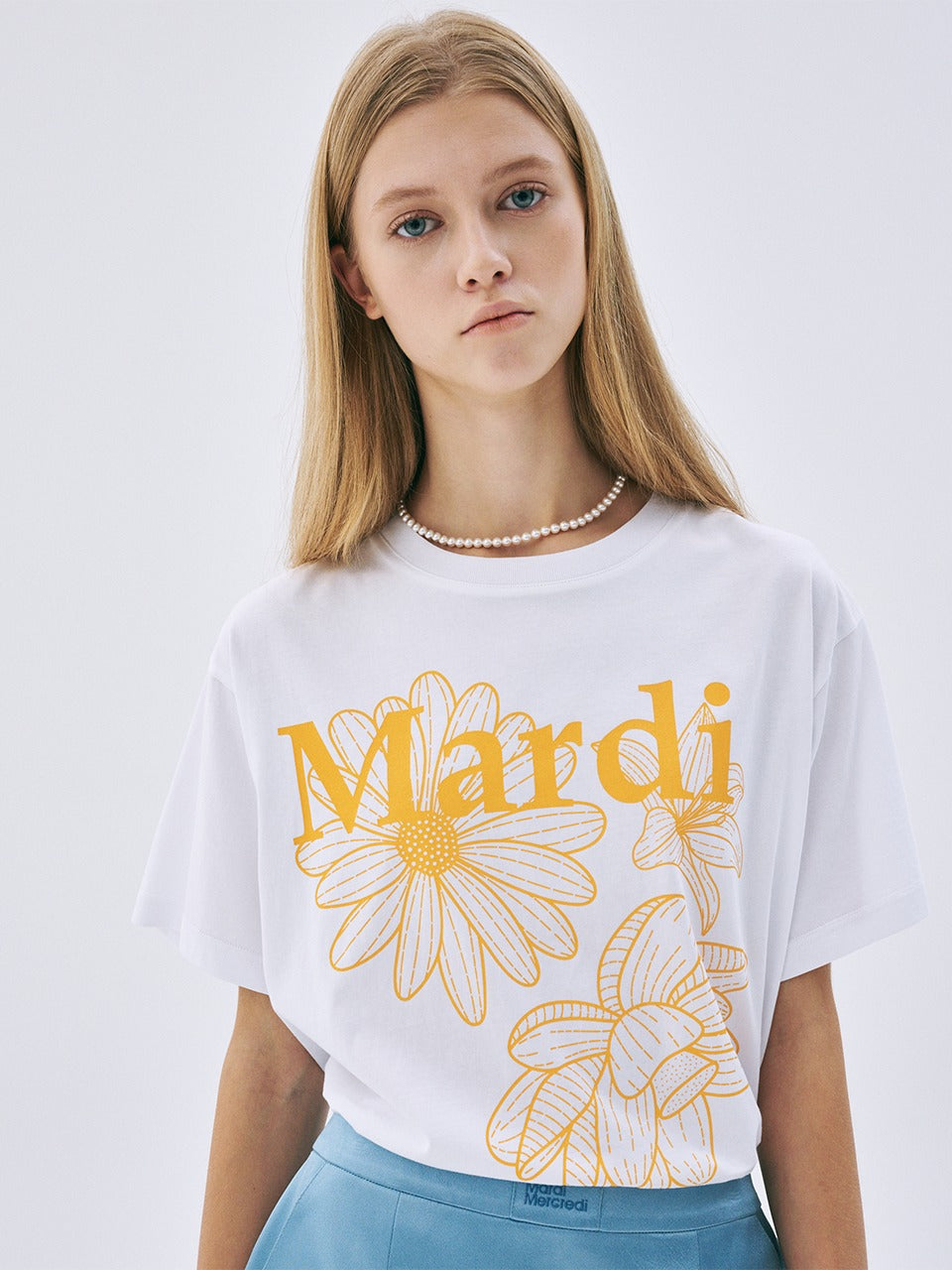 TSHIRT TRIPLE FLOWER_WHITE TANGERINE
