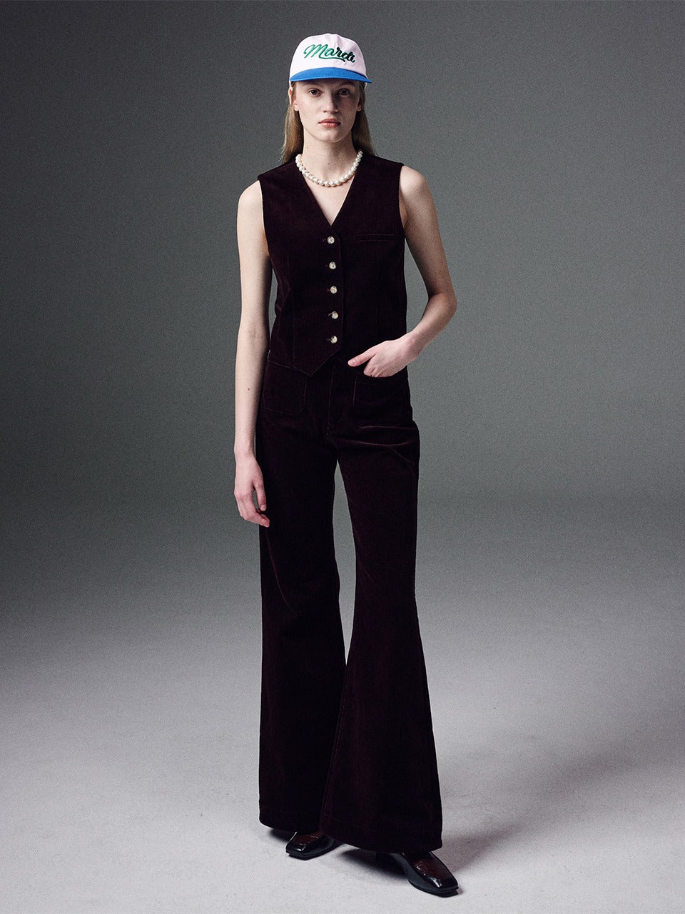 CORDUROY WIDE FLARE PANTS_BROWN