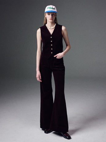 CORDUROY WIDE FLARE PANTS_BROWN