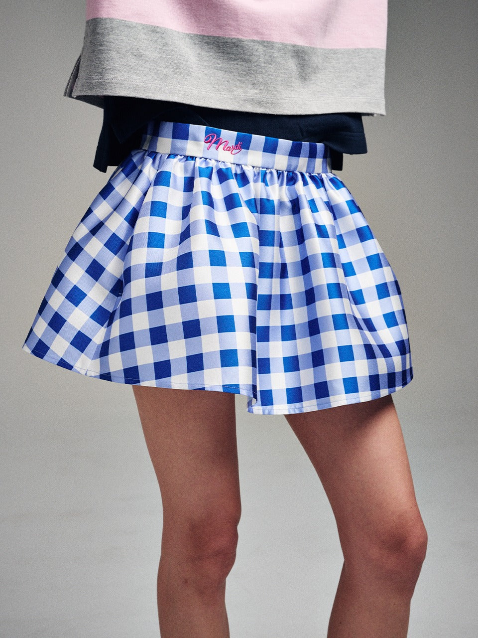 VOLUME MINI SKIRT MICADO GINGHAM PLAID_BLUE