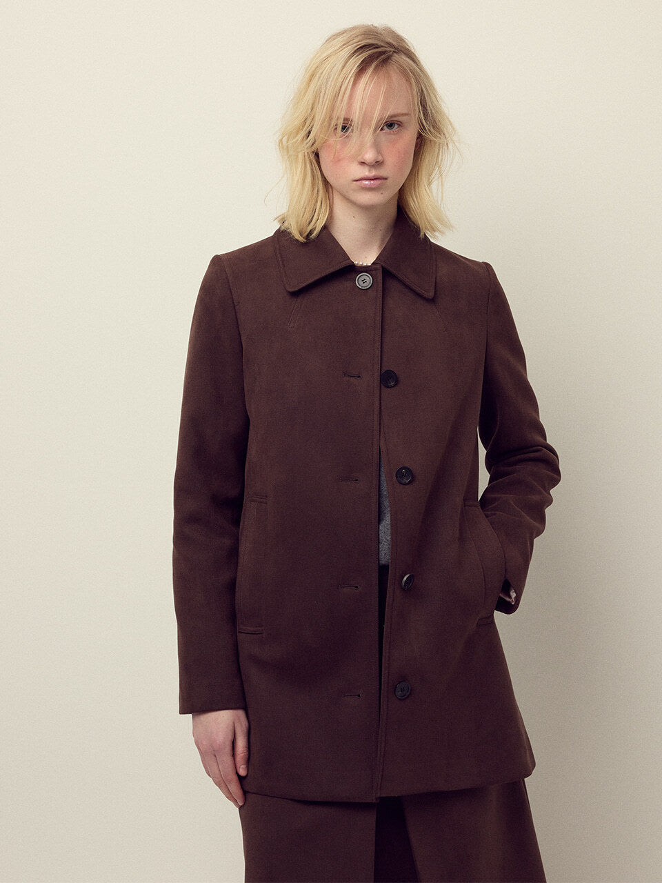 SUEDE A LINE JACKET_BROWN