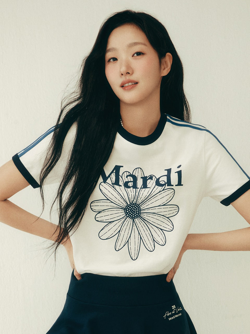 SLIM RINGER TSHIRT FLOWERMARDI_IVORY NAVY