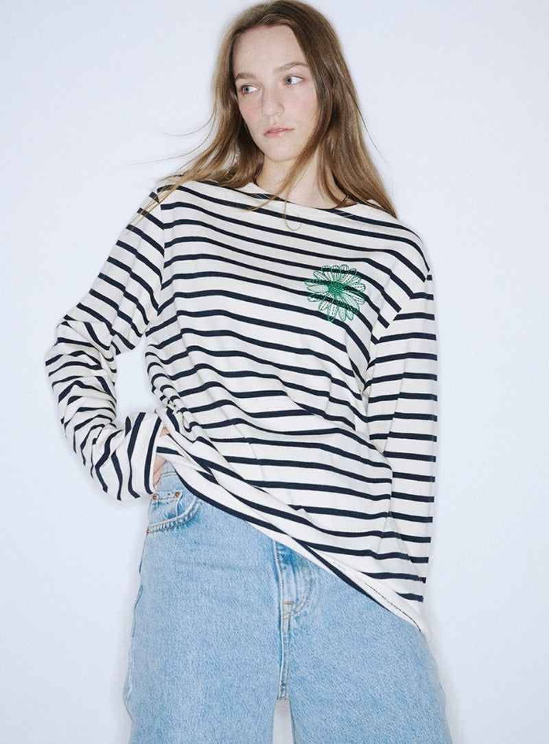 [Restocking on September 8] TSHIRT LONG SLEEVE STRIPE_IVORY GREEN