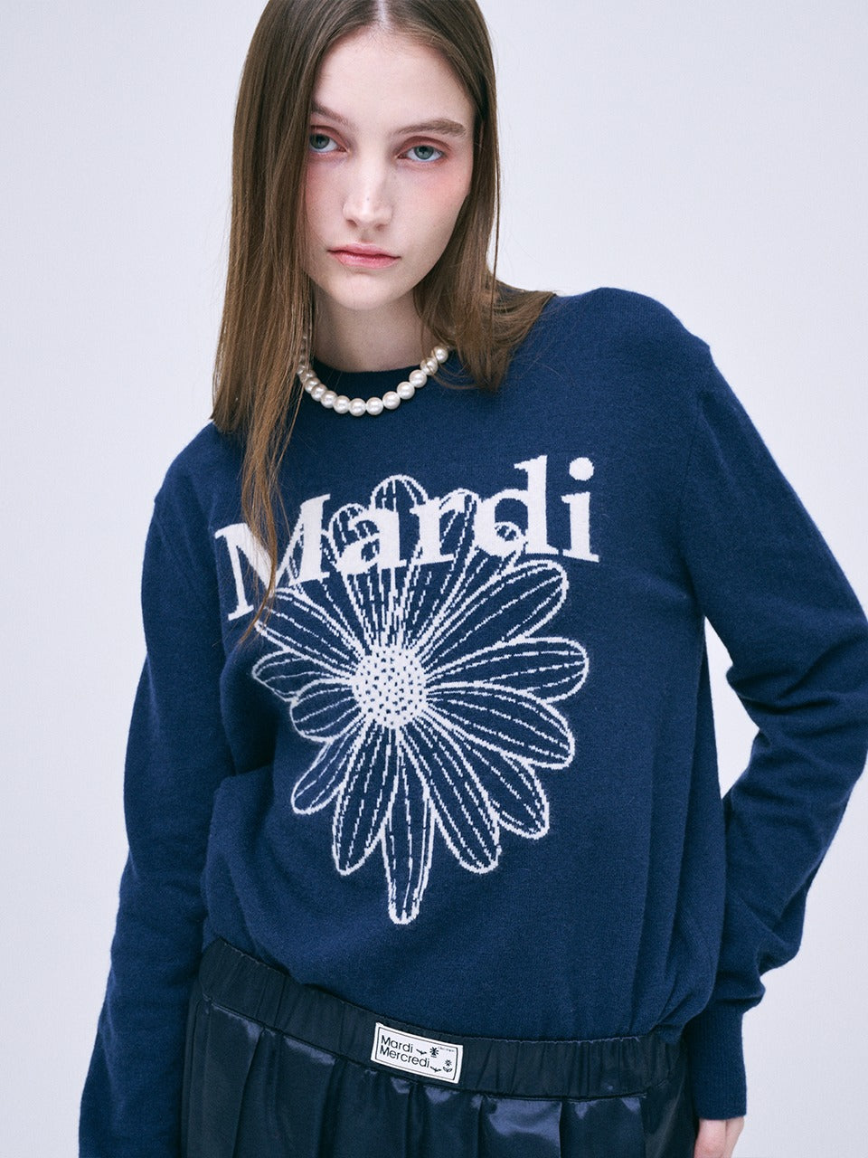 CASHMERE CREW NECK FLOWERMARDI_NAVY IVORY