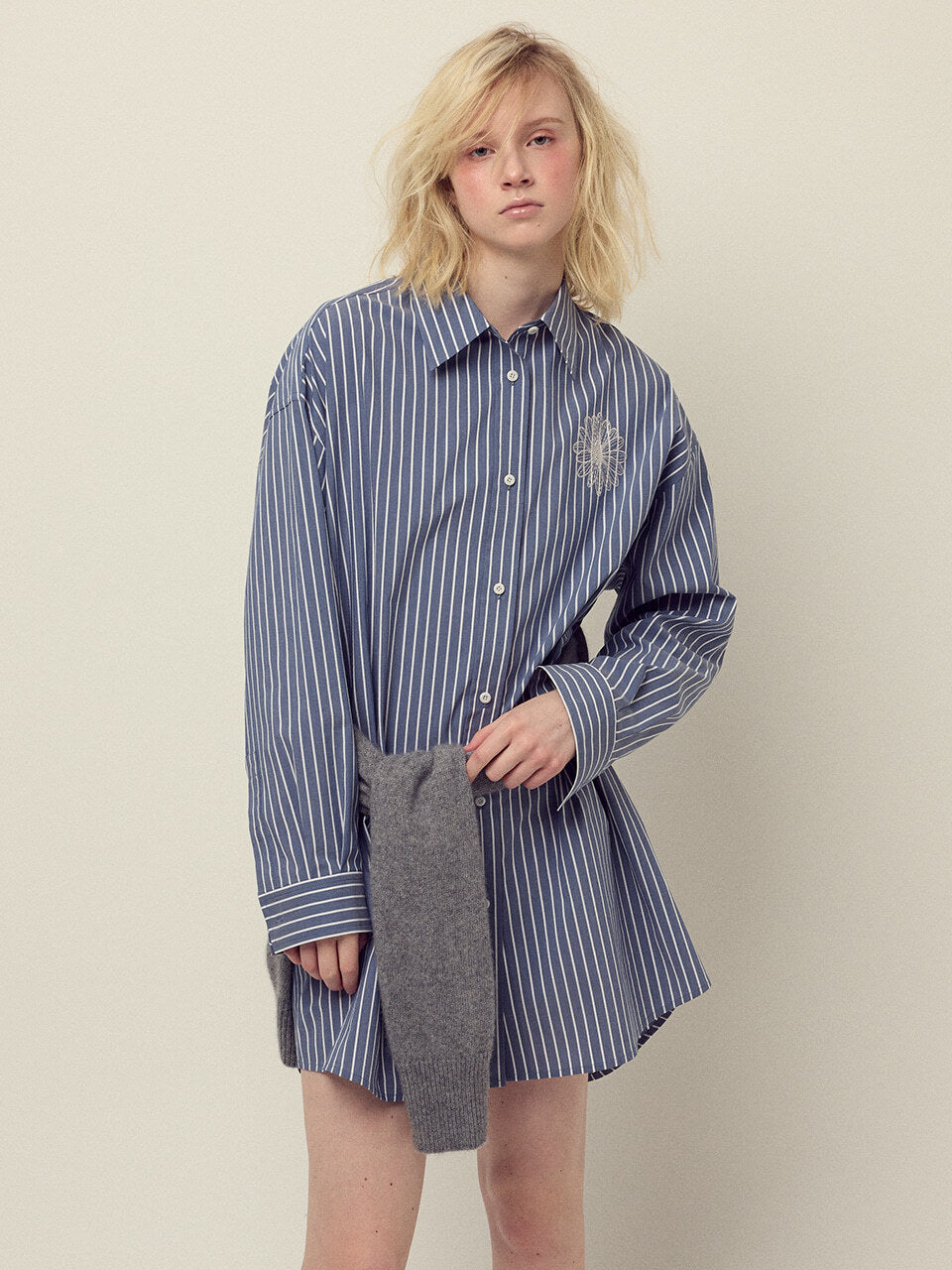 COTTON OVERSIZED SHIRT STRIPE_NAVY IVORY