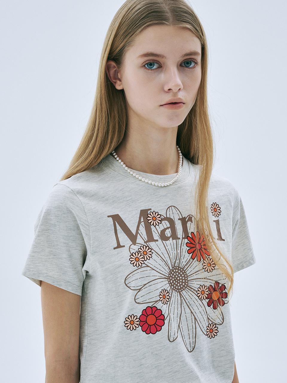 SLIM TSHIRT FLOWERMARDI BLOSSOM_OATMEAL TAUPE