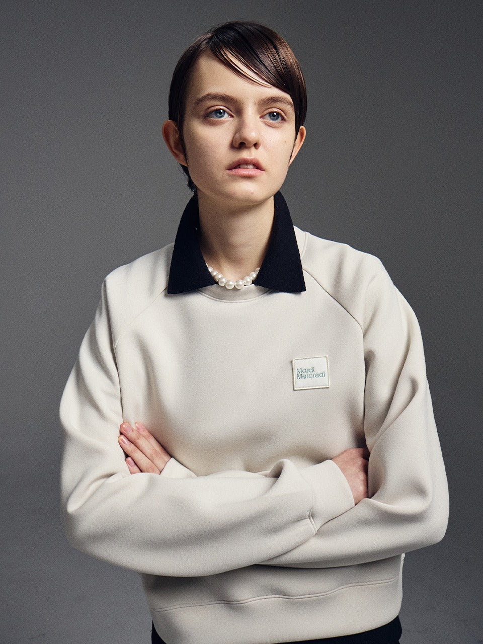 NEOPRENE CROPPED SWEATSHIRT SQUARE LOGO_IVORY